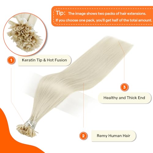 Full Shine U Tip Hair Extensions Human Hair 22 Inch Color 1000 Light Blonde 50 Grams Ktip Human Hair Extensions Long Straight Remy Hair for Women add Length