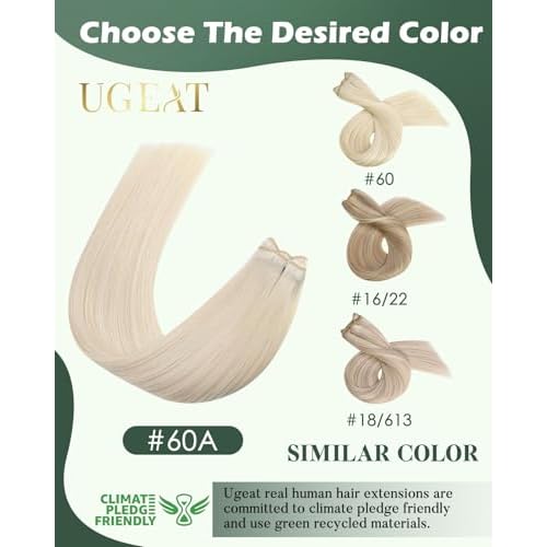 Ugeat Human Hair Extensions Sew in Hair Extensions Blonde Human Hair Weft Extensions Platinum Blonde Long Double Weft Add Length for All-Day Comfort 22 Inch 100G