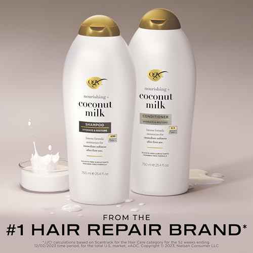OGX Shampoo and Conditioner Set, Nourishing + Coconut Milk, Shampoo and Conditioner for Moisturizing & Strengthening Hair Care, Formulated without Sulfated Surfactants, 25.4 FL OZ, 2 Pack