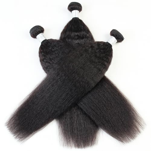 Kinky Straight Bundles Human Hair Weave Yaki Straight Bundles 12 14 16 inch Remy Hair 12a 100% Unprocessed Brazilian Virgin Hair Natural Color