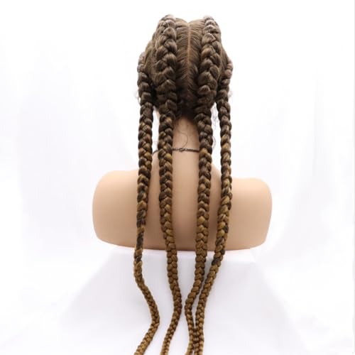 xiweiya 36¡±Long Blonde Brown Braided Wig 100% Hand Braided Brown Twisted Braids 360 Swiss Lace Front Wig Light Brown Double Dutch Braided Wigs with Baby Hairs for Women