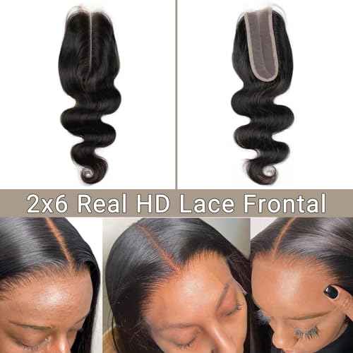2x6 HD Lace Closure Body Wave Human Hair ? 12 Inch Ultra-Thin 0.10mm Melt Swiss Lace Closure, Pre-Plucked with Tiny Knots, Virgin Hair with Natural Hairline