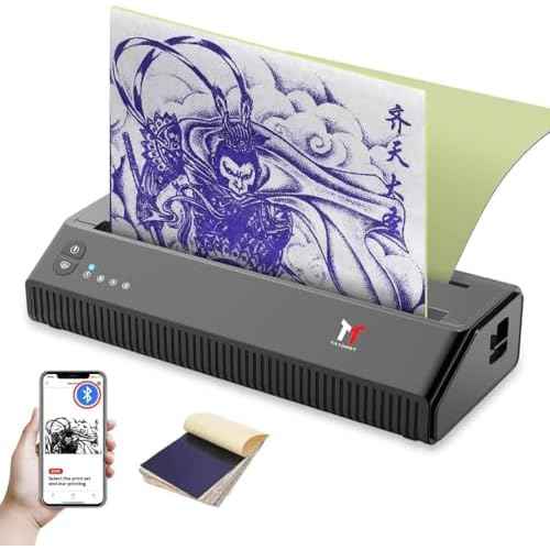 Tattoo Stencil Printer Bluetooth Thermal Wireless Portable Tattoo Stencil Transfer Machine Copier with 10pcs Transfer Paper P8008 Compatible with Android, iOS & Windows