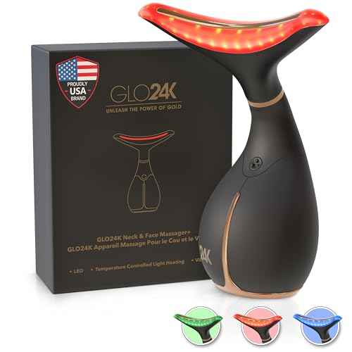 GLO24K Red Light Face & Neck Beauty Device ? 3-in-1 Facial Massager Tool with LED & Vibration for Skin Revitalization and Neck Firming