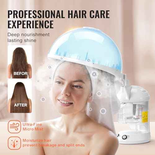 VEVOR Hair Steamer, 2 in 1 UV Ozone Hair & Facial Steamer with Detachable Bonnet Hood, Nano Ionic Face Steamer with 360¡Æ Rotatable Sprayer for Deep Conditioning, Perfect for Salon Spa Home Beauty