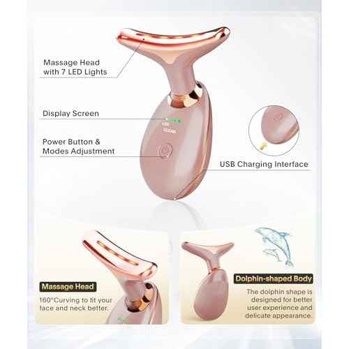 7-in-1 Deplux Face Neck Massager for Daily Skin Care Routine, Portable Facial Massager, Skin Care Tool, Rose Gold
