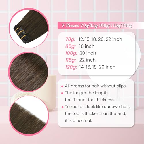 Aison Clip in Hair Extensions Real Human Hair 100G Medium Brown 100% Remy Human Hair Clip in Extensions Straight for Women 7pcs 16clips One Pack(20 Inch #4)