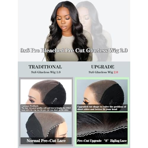 9x6 Glueless Wigs Human Hair Pre Plucked Pre Cut Body Wave Lace Front Wigs 200% Density Human Hair Wear and Go Glueless Pre Bleached Knots Wig 18 Inch