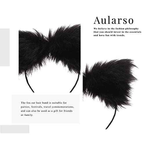 Cat Fox Fur Ears Headband Black Hair Bands Anime Cosplay Costume Halloween Fancy Party Decorationes Hair Accessories for Women and Girls (Black)