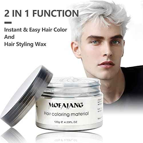 VOLLUCK White Hair Color Wax Pomades 4.23 oz - Natural Hair Coloring Wax Material Disposable Hair Styling Clays Ash for Cosplay, Party (White)