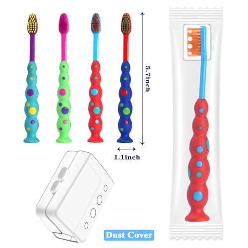 200 Pack Kids Toothbrush Soft bristles Toddler Lovely Toothbrush with Suction Cup Bulk, Includes Travel Covers, Individually Wrapped Toothbrushes for Kid Home School Daycare Camp (Candy)