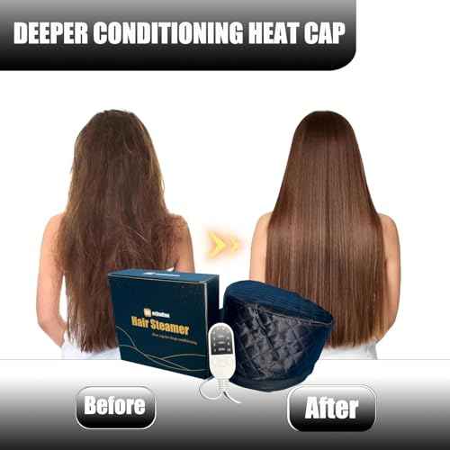 Heat Cap for Deep Conditioning, Thermal Steam Cap for Hair Treatment, Hair Steamer for Black Natural Hair, 10-Level Quick Heating Caps for Home Use.