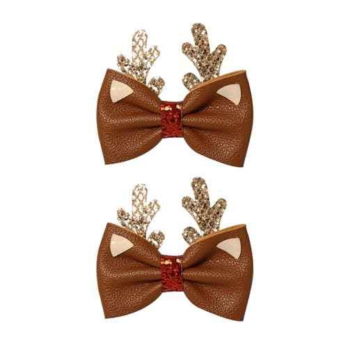 Christmas Hair Clip Brown Bow Antlers Hairpin Glitter Design Cute Hair Accessories for Women Girls Xmas Party Gifts 2Pcs
