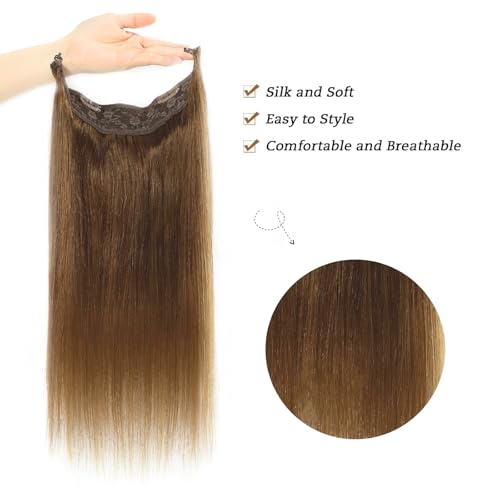 Tinashe Real Human Hair Straight Extensions - 20inch 90g Medium Brown Invisible Wire Fish Line Hair Extensions