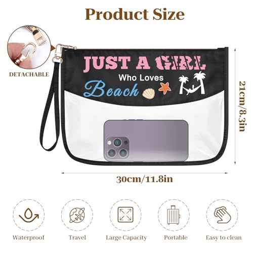 Beach Lover Gift Clear PVC Makeup Bag Summer Beach Themed Gift for Girls Women Oxford Cloth Cosmetic Bag Zipper Travel Toiletry Pouch Birthday Christmas Graduation Gift for Friends Sister Bestie