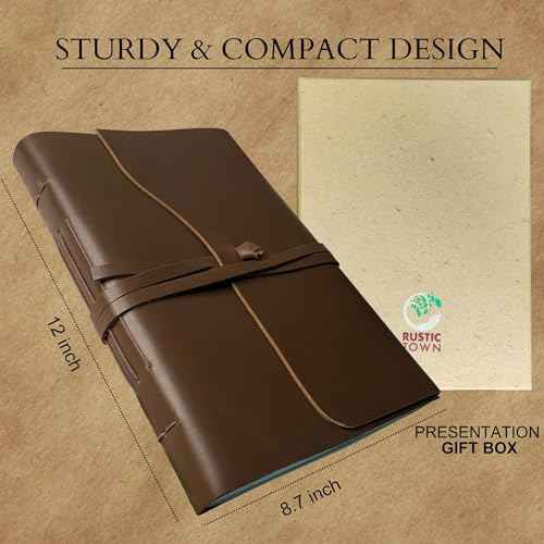 Rustic Town Full Grain Leather Photo Album with Gift Box - Scrapbook Style Pages (Large, Brown)