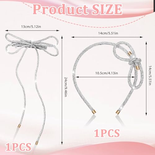 Bow Hair Clips, Silver Hair headband, Crystal Bowknot Clips, Non-Slip Rhinestone hair accessories for Women Girls Sparkly Hair Tiara for Long Short Curly Straight Thick Thin Hair