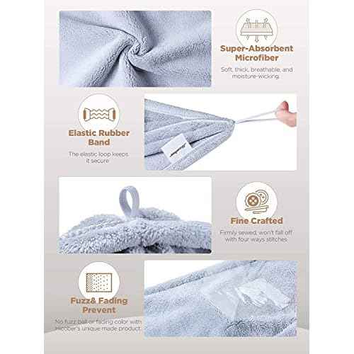 Hicober Microfiber Hair Towel,Turbans for Drying Wet Hair, Anti Frizz Hair Wrap Towels for Curly Hair Women (Blue,Grey,Pink) , 3 packs