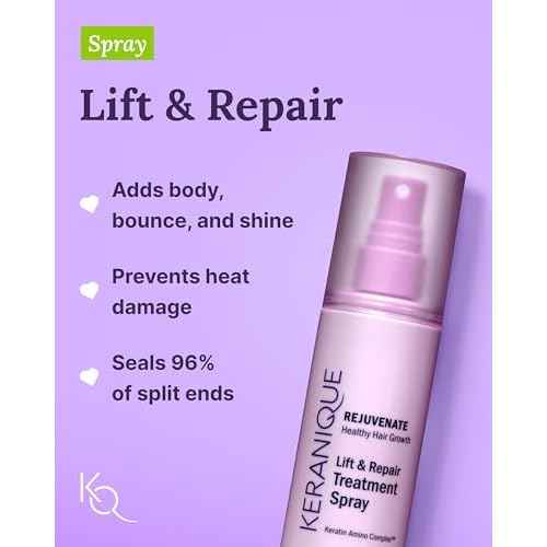 Keranique Damage Control Set for Thinning Hair - Shampoo & Conditioner for Damaged Hair, Follicle Booster Serum, Lift & Repair Spray - Keratin Enriched Repair Products for Dry, Thin Hair - Travel Size