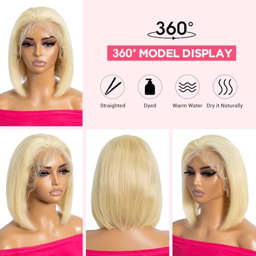 Rebecca Fashion Blonde Bob Wig Human Hair 613 Bob Lace Front Wig Human Hair 13X4 Blonde Lace Front Bob Human Hair Wig Pre Plucked With Baby Hair 150% Denisty 10 inch
