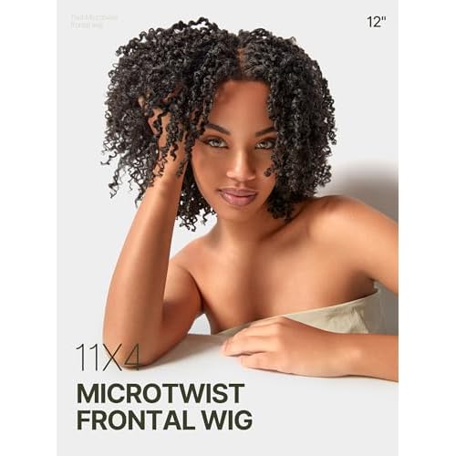Frodio Veralux Fiber 12'' Synthetic 11X4 Lace Frontal Wig 200% Density Micro Twist Curly Wigs 11X4 Closure HD Lace Dreadlock Wig Glueless Wigs Natural Black Ready to Go Wig for Women