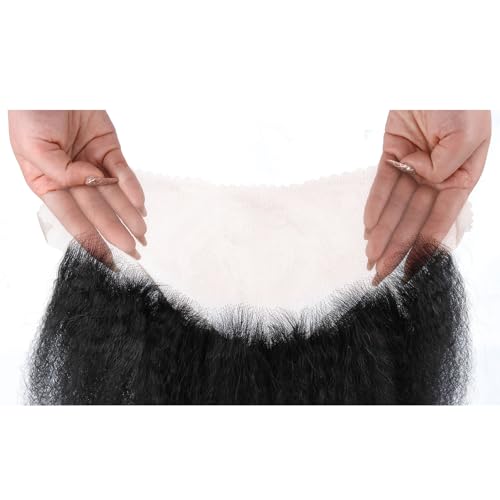 Kerriana 20 Inch Kinky Straight Lace Frontal Human Hair 13x4 Transparent Yaki Straight 13 by 4 Frontal Closure For Women Natural Black Color