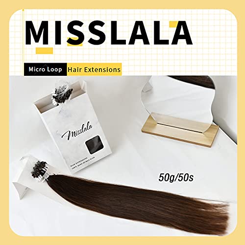 22 Inch Human Hair Micro Loop Extensions Real Hair Soft Microlink Human Hair Extensions Color #4 Brown Microchip Hair Extensions Bead in Extensions Real Hair 50strands 50grams