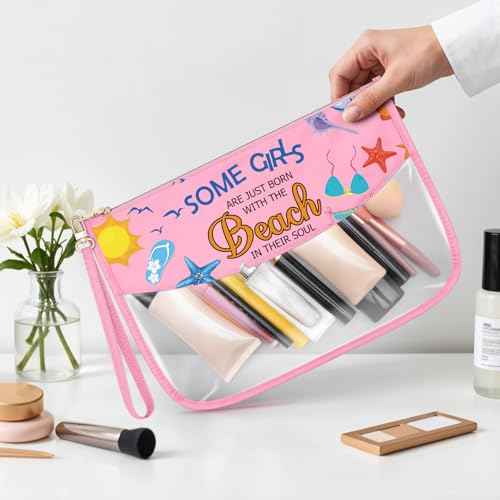 Sfodiary Beach Themed Makeup Bag for Women Summer Vacation Gift for Beach Lover Friendship Graduation Christmas Gift for Sister Friends Teens Zipper Travel Pouch Cosmetic Bag