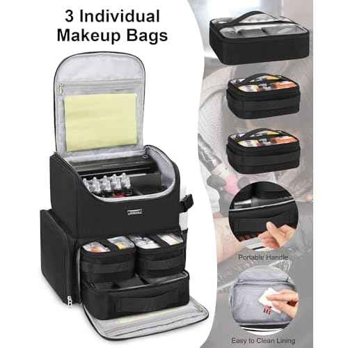 Relavel Tattoo Travel Case, Large Tattoo Bag Backpack with 3 Clear Bags for Tattoo Stencil Printer, Equipment and Supplies Travel Carring Case with Adjustable Dividers & Easy to Clean Lining, Black