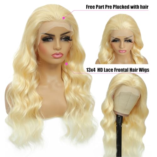 613 Lace Front Wig Human Hair 13x4 Light Blonde Color Lace Front Body Wave Wigs 613 HD Lace Frontal Wigs Human Hair Pre Plucked for Women(613 Color 13x4 Lace Front Wigs, 18 Inch)