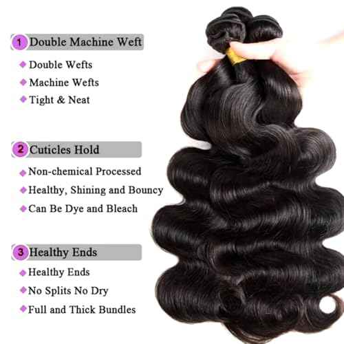 12A Human Hair Bundles 16 18 20 Inch Body Wave 100% Unprocessed Hair 3 Bundles Deals Extensions Quick Weave Human Hair Natural Black Color