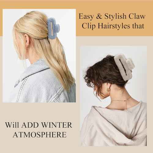 Ahoney 5 Inch Fuzzy Hair Claw Clips Extra Large Claw Clips Big Hair Clips for Thick Long Hair, Strong Hold Non-slip Jumbo Jaw Clips, Hair Accessories for Women (Warm)