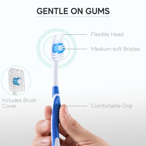 4 Pack Toothbrushes for Adults - Individually Wrapped Medium Bristle Toothbrushes with Covers - Blue - Convenient & Affordable Dental Care for Travel, Hotels, Airbnb, Missions & More