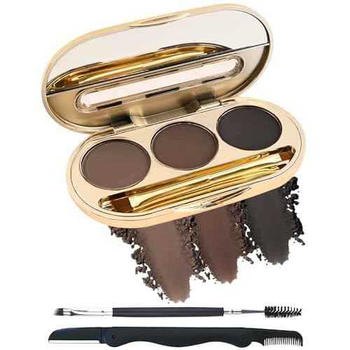 Eyebrow Powder Makeup Kit-3 Colors Eye Brow Tinting Powder Palette for Women Eyebrows Long-Lasting Waterproof, Dark Light Black Brown Brow Filler, Enhance & Define Brows, With Mirror, Brow Tool-Set 03
