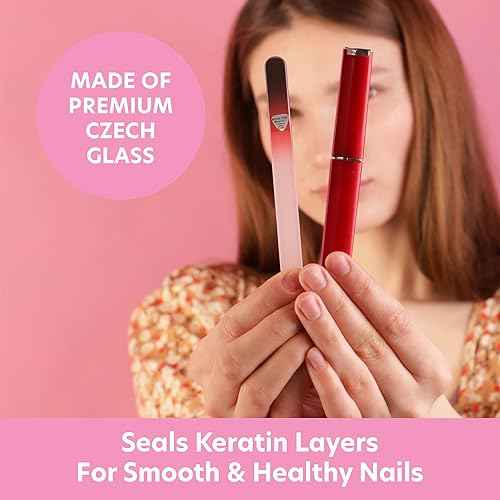 Bona Fide Beauty Czech Glass Nail File for Natural Nails (Black Red), 1Pc Crystal Nail Filer with Case Made in The EU