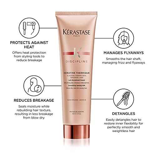 KERASTASE Discipline Keratine Thermique - Smoothing Leave In Treatment, Reduces Frizz and Tames Flyaways, Protects Against Heat Damage, Adds Shine and Smooths Imperfections