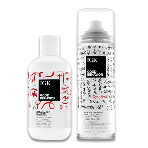 IGK GOOD BEHAVIOR | Ultra Smooth Shampoo (8 Oz) + Spirulina Protein Spray (5.6 Oz) | Frizz Control + Hydrates + Shine | Vegan + Cruelty-Free |