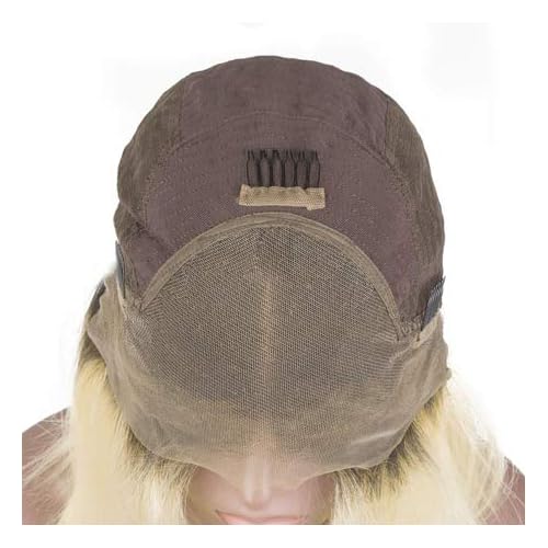 Ombre Blonde HD Lace Wigs Brazilian Virgin Human Hair #1B/613 Dark Roots Bob Wig Glueless Straight 12Inch 180% Density Remy Hair Pre Plucked Bleached Knots 13x4 Transparent Frontal Bob Wigs for Women