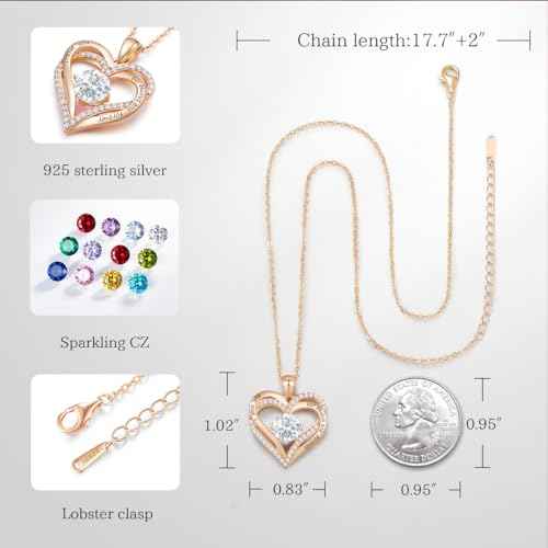 CDE Forever Love Heart Necklaces for Women, Wedding Anniversary, Birthday Mothers Day Gifts for Mom, Mother, Wife, Girlfriend, S925 Silver Jewelry with Birthstone Pendant