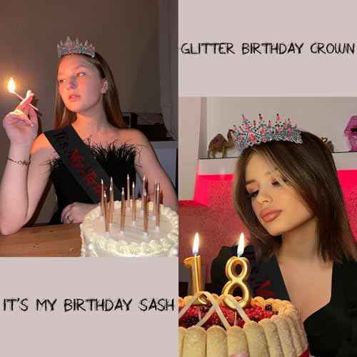 CURASA Birthday Sash and Crown for Women - Black Its My Birthday Tiara - Princess Crown Adult Party Decoration Favors Gifts