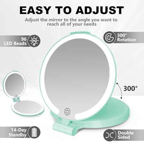 VANRIOS 6.3 Inch Rechargeable Folding 10x Magnification Double Sided Makeup Mirror with Lights, Portable Travel Mirror for Women with Nearsightedness | Travel Essentials for Women