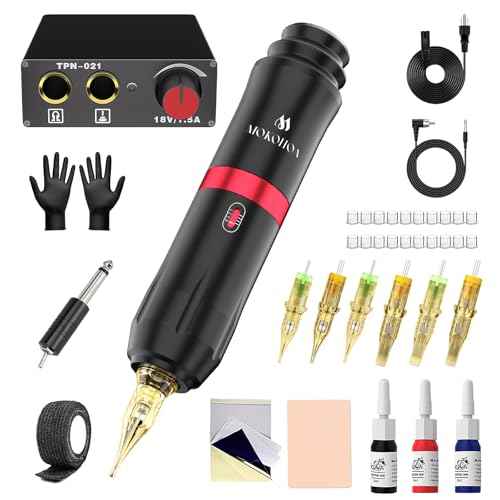 Tattoo Kit for Beginners Tattoo Gun Kit, Rotary Tattoo Pen Kit, Complete Tattoo Machine kit-Pro Tattoo Cartridge Needles Transfer Papers for Tattoo Supplies (Coal Black)