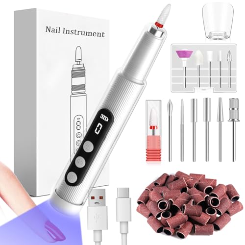 Electric Nail Drill Kit with U V Nail Lamp,Portable Cordless Electric Nail File with Display Screen,9 Speeds Professional Manicure Pedicure Polishing 12-in-1 Nail Drill Kit for Home and Salon Use