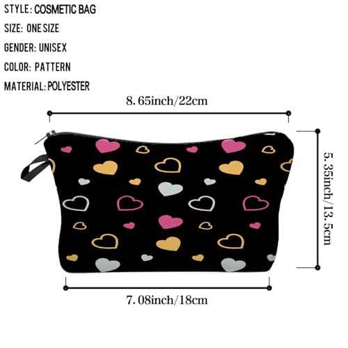 Colorful Heart Makeup Bag Cute Small Makeup Organizer Bag Travel Toiletry Zipper Pouch Birthday Christmas Valentine Gift Colorful Heart Cosmetic Bag for Women