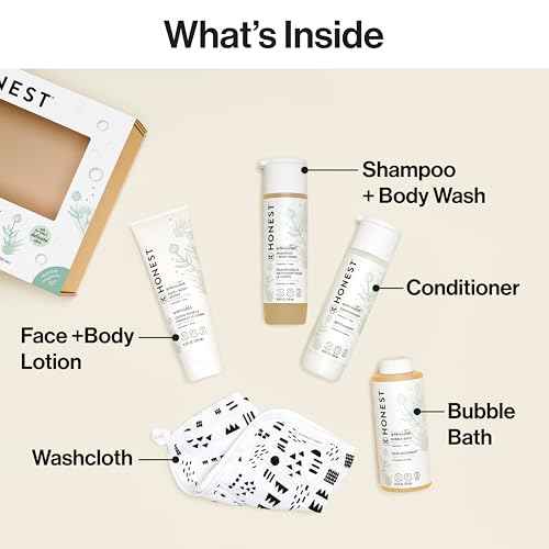 The Honest Company Fragrance Free Bathtime Gift Set | Hypoallergenic Bath Essentials for Sensitive Skin | Shampoo + Body Wash, Face + Body Lotion, Bubble Bath, Conditioner, Wash Cloth