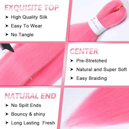 Pre stretched Braiding Hair 32 Inch Pink Braiding Hair Extensions Yaki Braids Hair Hot Water Setting Synthetic Hair Colored Braiding Hair Crochet Hair(3 Packs,Pink#)