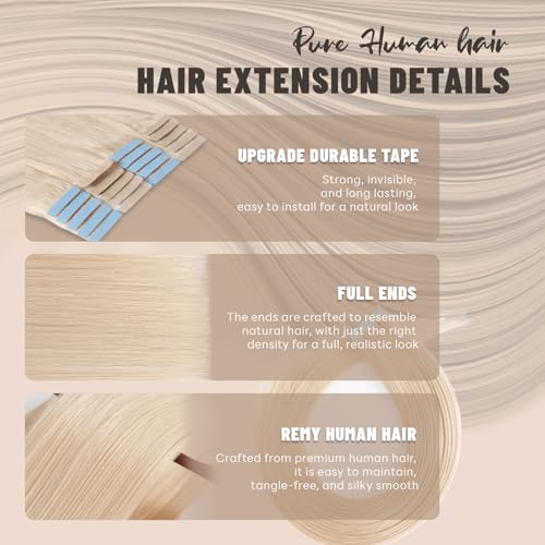 Tape in Hair Extensions Human Hair 18 Inch 50g 20Pcs Remy Human Hair Extensions Invisible Straight Seamless Tape in Extensions (18in, 50g, #60)