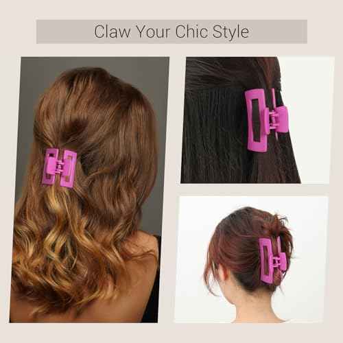 Shinowa Hair Claw Clips, 3 Pieces Leopard Print Claw Clip, Strong Hold Hair Jaw Clips for Thick Hair, Hair Accessories for Women Girls, Rose Red