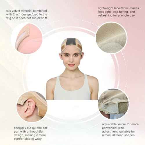 Wig Cap Lace Wig Grip Cap for Keeping Wigs in Place Wig Cap with Grip Band Make Your Wigs Glue Free Non-Slip Wig Caps for Women (Nude, L)