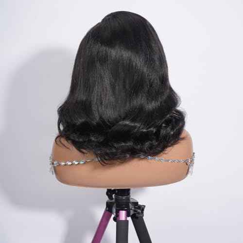 Body Wave Bob Wig Human Hair HD Lace Front Wigs 180% Pre Plucked Density Glueless Wig Natural Black Color 12 Inch for Black Women
